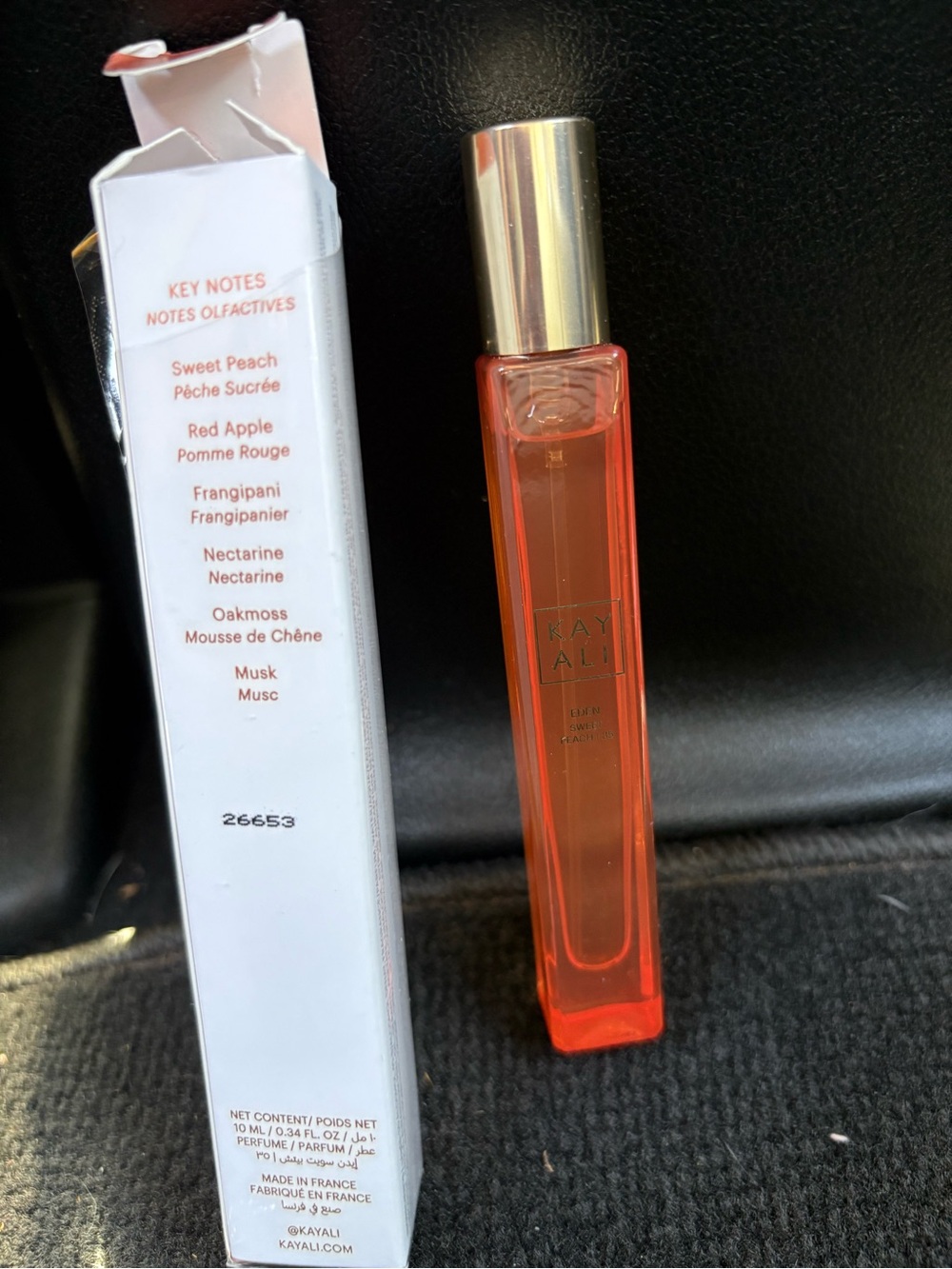 Kayali sweet peach travel perfume